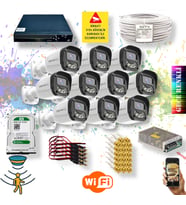 10 Kameralı Set - Gece Renkli Gösteren Hareket Algılayan 5MP SONY Lensli 4 Ultra Warm Ledli FULLHD Güvenlik Kamerası Seti 2304W-9016