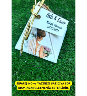 30 Adet Gold İpli Bride Piramit Kutu -  Nikah Şekeri Kutusu - Nikah Hediyelik - (Kahverengi)