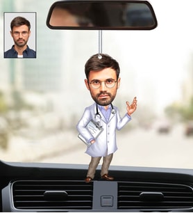 Kişiye Özel Fotoğraflı Doktor Tasarımlı Karikatür Araba Dikiz Ayna Süsü