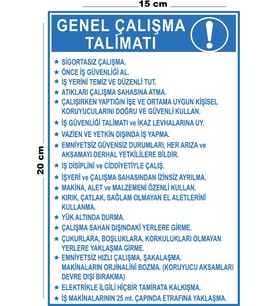 Metal Genel Çalışma Talimatı 15 Cm x 20 Cm Uyarı Levhası Yönlendirme Tabelası
