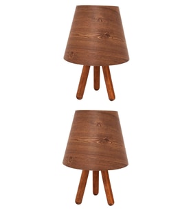 2'li Ahşap Desen Tripod Abajur (Kahverengi)