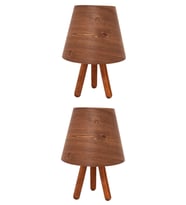 2'li Ahşap Desen Tripod Abajur (Kahverengi)