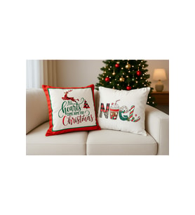 Çift Tarafı Baskılı Candy Christmas Desenli 2'li Set Kadife Kırlent Kılıfı Yılbaşı - Noel (Yılbaşı Kırmızısı)