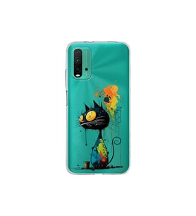 Poco M3 ile Uyumlu Splash Kedi Tasarımlı Şeffaf Silikon Kılıf