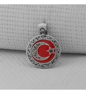 Gravur İşlemeli Küçük Boy Ay Yıldız 925 Ayar Gümüş Erkek Kolye Ucu