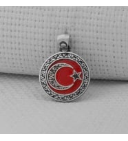 Gravur İşlemeli Küçük Boy Ay Yıldız 925 Ayar Gümüş Erkek Kolye Ucu