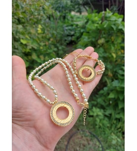 çeyrek kolye çeyrek bileklik incili dorikalı versace 24ayar altın kaplama