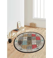 Dijital Baskılı Kaymaz Taban Yıkanabilir Yuvarlak Salon Halısı Koridor Halısı Paspas NDY-HK-11 (Çok Renkli)