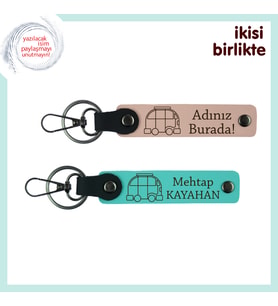 Karavanla Geçen Yazlara Kalıcı Hatıra, İsim Yazılı Deri Anahtarlık Takımı, x2'li, Yavru Ağzı-Turkuaz