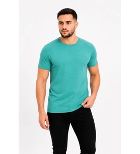 Erkek Basic Tişört Bisiklet Yaka Kısa Kol Günlük Yazlık Slim Fit T-Shirt - Su Yeşili