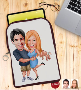 BK Gift Kişiye Özel Sevgililer Karikatürlü Taşınabilir Koruyucu Tablet Kılıfı & Organizer Çanta - Bordo-14