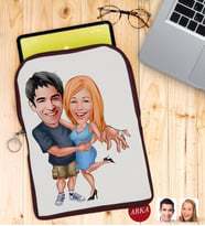 BK Gift Kişiye Özel Sevgililer Karikatürlü Taşınabilir Koruyucu Tablet Kılıfı & Organizer Çanta - Bordo-14