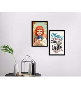BK Home Coffee Tasarımlı Dekoratif 2'li Ahşap Siyah Çerçeveli Tablo-1