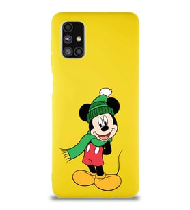 Samsung Galaxy M51 Soft Premier Kapak Mickey Mouse-G Tasarımlı Silikon Kılıf - Sarı (Şeffaf)