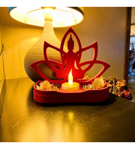 3D Baskı Lotus Buda Mumluk - Dekoratif Tealight Mumluk-Kırmızı