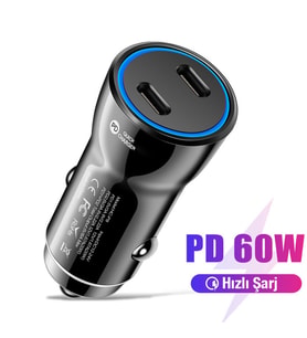 ALLY TE-P61 2 Type-c Çıkışlı Araç İçi Çakmaklık Hızlı Şarj Başlığı (Siyah)
