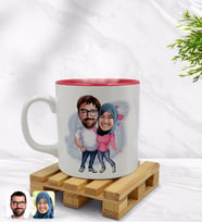 BK Gift Kişiye Özel Sevgililer Karikatürlü İçi Kırmızı Renkli Kupa Bardak Model 58