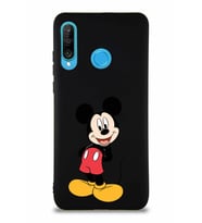 Huawei P30 Lite Soft Premier Kapak Mickey Mouse-B Tasarımlı Silikon Kılıf - Siyah (Şeffaf)