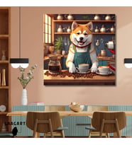 Kare Kanvas Kahve Köşesi Cafe Tablosu Barista Japon Akita Köpek