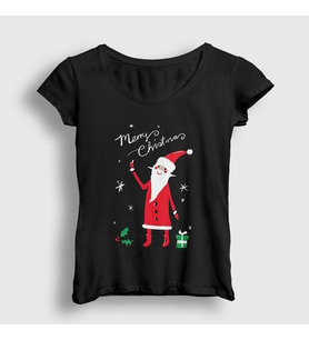 Presmono Kadın Siyah Noel Baba V2 Santa Claus Yılbaşı T-Shirt 270442tt