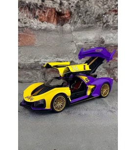 Sesli Işıklı Buhar Atan Metal Die Cast Model Sarı Spor Oyuncak Araba 20x8x5 Cm