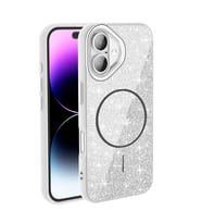 Apple iPhone 17 Kılıf M-safe Şarj Özellikli Parlak Simli Shinig Okso Kapak (Beyaz)