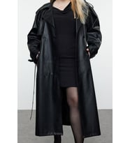 Büyük Beden Tasarım Düz Astarlı Yaka Uzun Oversize Ceket Kadın Fit Maxi Boy Suni Deri Trençkot