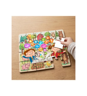 Ders Çalışan Mutlu Çocuklar Tasarımlı 24 Parça Ahşap Çocuk Puzzle MPK0915