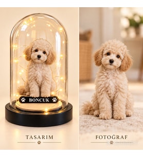 Fotoğraftan Kişiye Özel Köpek Karikatürlü 18 cm MDF Fanus Biblo - Kişiye Özel Hediye