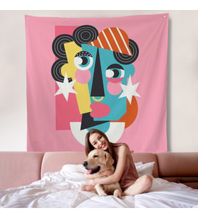 Pembe Renkli Soyut Kadın Portre Duvar Örtüsü-8306
