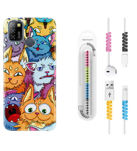 INFINIX Smart 4 5 6 Zero 8 S5 Pro Kılıf Kablo Koruma Spiral Silikon Kediler 1723