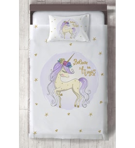 MEKTA HOME BEBEK VE ÇOCUK ODASI Yıldızlı Mavi Unicorn Desenli Yatak Örtüsü