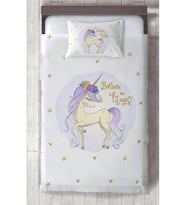 MEKTA HOME BEBEK VE ÇOCUK ODASI Yıldızlı Mavi Unicorn Desenli Yatak Örtüsü