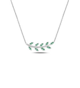 Gümüş rodyumlu yeşil taşlı yaprak kolye SGTL10294YESIL