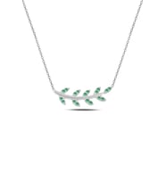Gümüş rodyumlu yeşil taşlı yaprak kolye SGTL10294YESIL