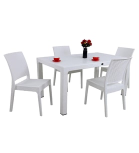 Mandella Elit Rattan 90x150 4 kişilik Elit Sandalye Masa Takımı Beyaz