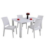 Mandella Elit Rattan 90x150 4 kişilik Elit Sandalye Masa Takımı Beyaz