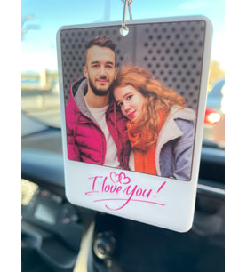 Beyaz Pleksi Kişiye Özel Fotoğraflı I LOVE YOU Yazılı Araba Hediyesi Araba Süsü Dikiz Aynası Süsü - Çift Taraflı