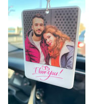 Beyaz Pleksi Kişiye Özel Fotoğraflı I LOVE YOU Yazılı Araba Hediyesi Araba Süsü Dikiz Aynası Süsü - Çift Taraflı