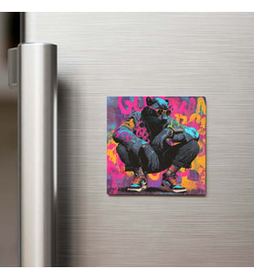 Panther - Panter - Güneş Gözlüklü Style - Buzdolap Magneti - 9x9 Cm