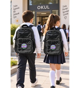 Okul Sırt Çantası Cool Black 3 Bölmeli Ortopedik A4 Matara Cepli 42x30x18cm