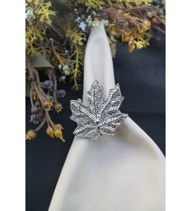 6 Adet Gümüş Vintage Çınar Yaprağı Metal Peçete Halkası - Napkin Ring