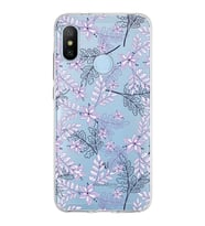 Xiaomi Mi A2 Lite Uyumlu Kapak Floral Lila Tasarımlı Şeffaf Silikon Kılıf