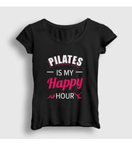 Presmono Kadın Siyah My Happy Hour Hediye Pilates T-Shirt 512679tt