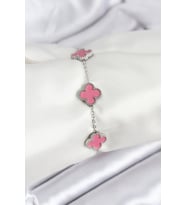 316L Çelik Gümüş Zincir Pembe Renk Yonca Bileklik 5886 - GLST7420-1632