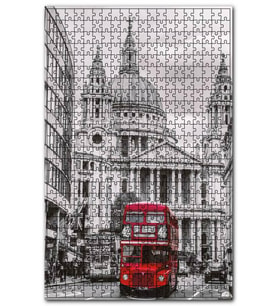 Cakapuzzle Siyah Beyaz Londra ve Kırmızı Otobüs Puzzle Yapboz MDF (Ahşap) (120 Parça)