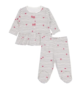 Civil Baby Çizgi Kalp Empirme 1-9 Ay Pijama Takımı - Ekru