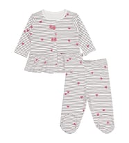 Civil Baby Çizgi Kalp Empirme 1-9 Ay Pijama Takımı - Ekru