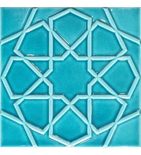 Armada Çini 20x20 Cm Rölyefli Turkuaz Selçuklu Yıldızı Deseni Çini Karo