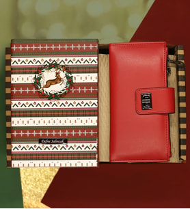 Kişiye Özel Desenli Defter & Bayan Portföy Kırmızı Renk Cüzdan Hediye Seti